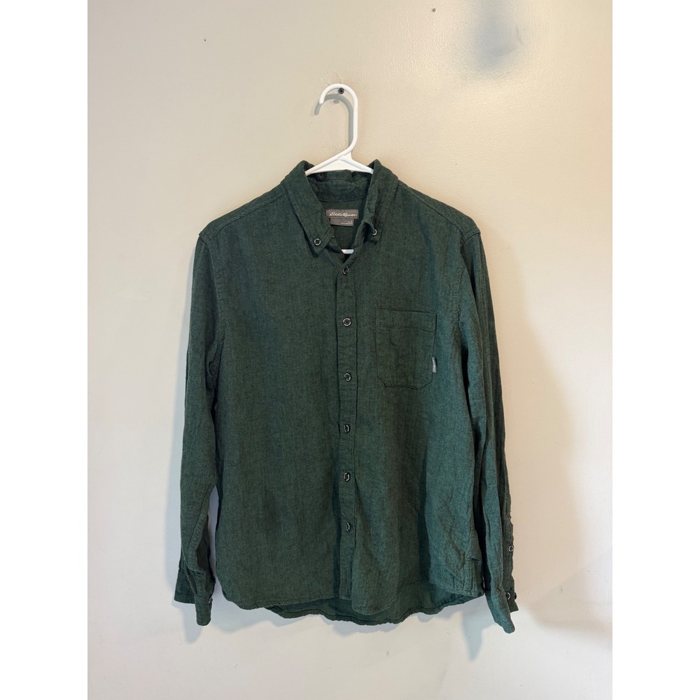 Eddie Bauer Mens Green Herringbone Flannel Button Down Shirt Large‎ EM32LW208P